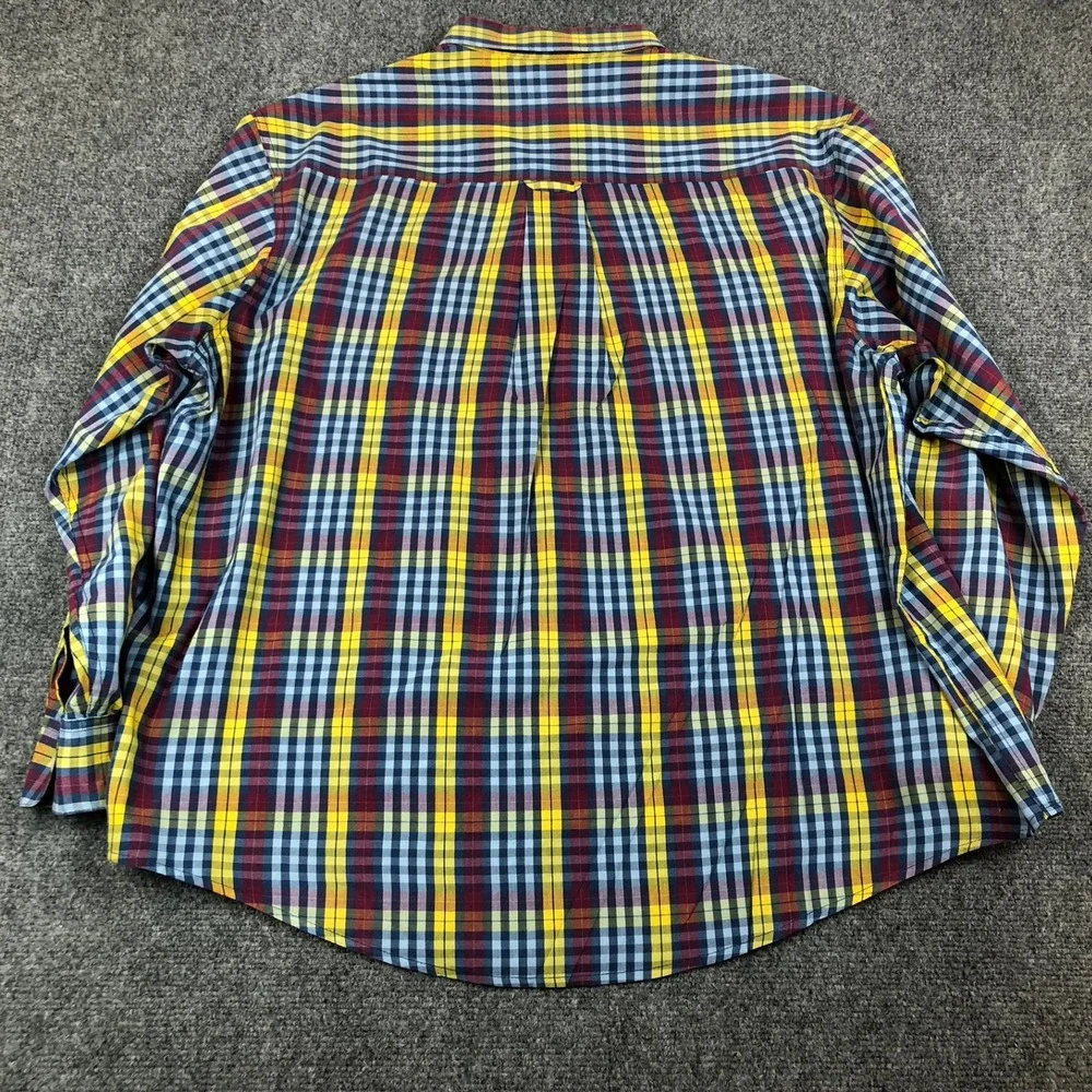 Saddlebred Mens Large Plaid Button Down Shirt Long Sleeve Yellow Blue Multicolor